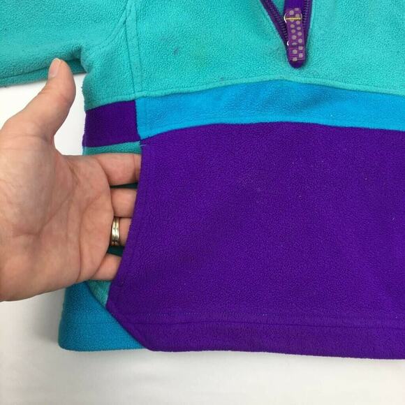 Obermeyer Girls Fleece Jacket Green Violet Colorblock 1/4 Zipper Pockets XS 1-2 - Picture 9 of 10